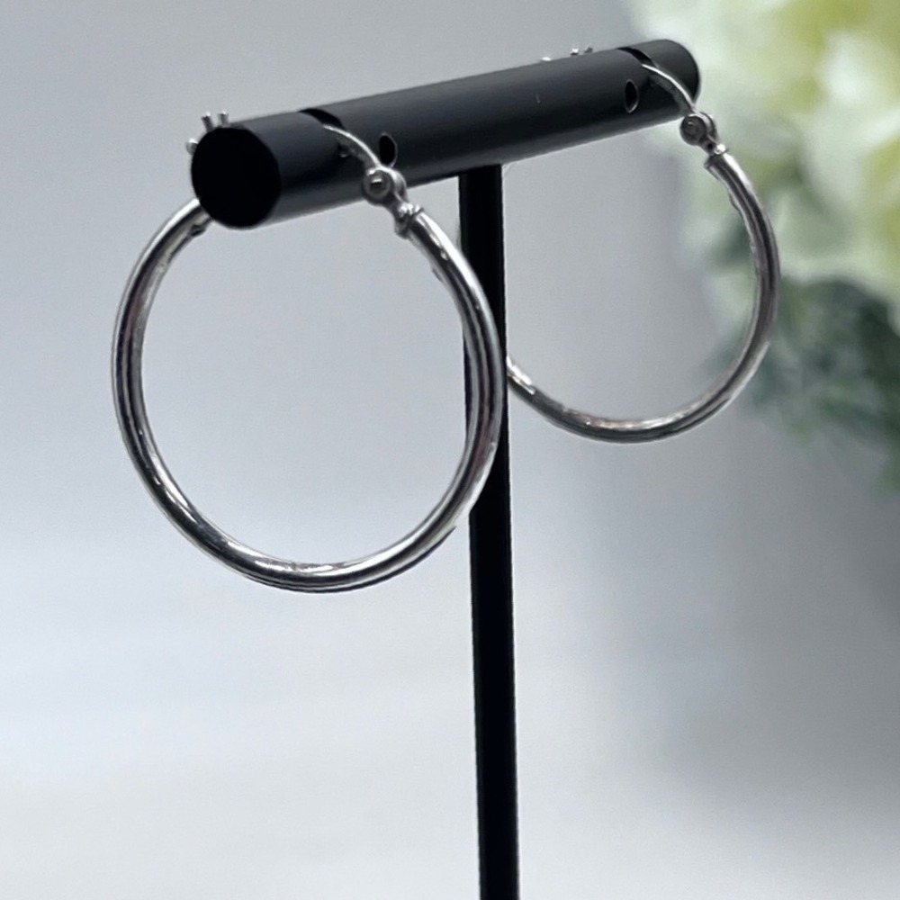 SU 925 IN Sterling Silver Classic Everyday Hoop Earrings 1"